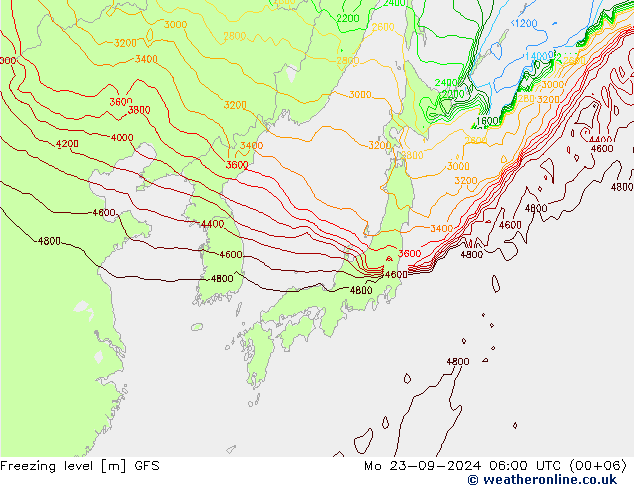 Nulgradenniveau GFS ma 23.09.2024 06 UTC