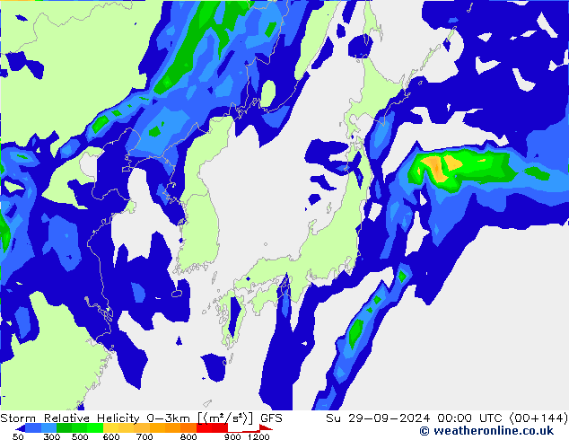 Storm Relative Helicity GFS  29.09.2024 00 UTC