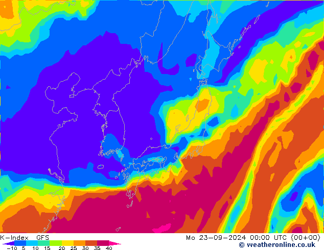 K-Index GFS lun 23.09.2024 00 UTC