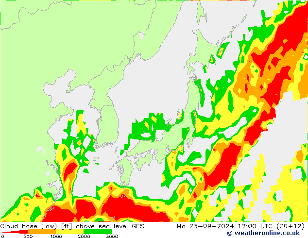 Cloud base (low) GFS Mo 23.09.2024 12 UTC