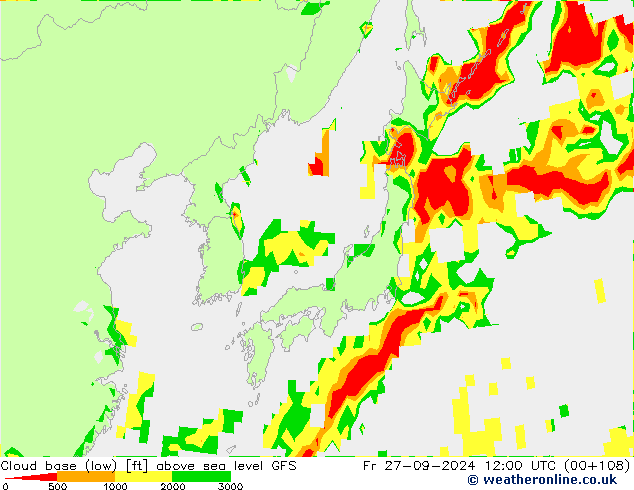 Cloud base (low) GFS ven 27.09.2024 12 UTC