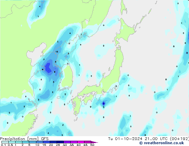 Precipitazione GFS mar 01.10.2024 00 UTC