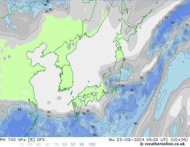 RH 700 hPa GFS Mo 23.09.2024 06 UTC