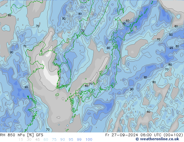 RH 850 hPa GFS Fr 27.09.2024 06 UTC