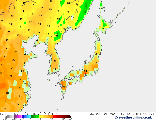 Ground Temp (0-10cm) GFS Mo 23.09.2024 12 UTC