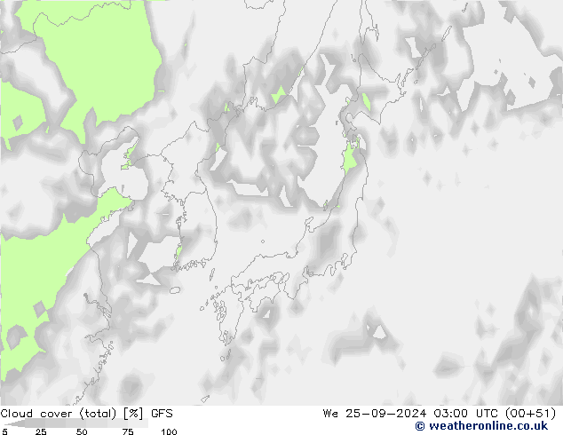 Bulutlar (toplam) GFS Çar 25.09.2024 03 UTC