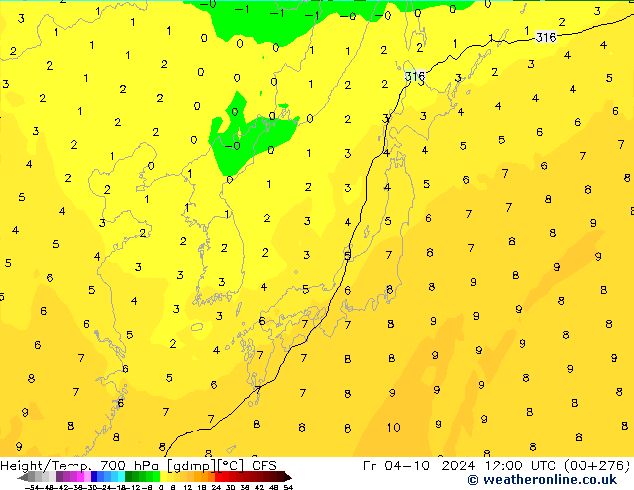 Height/Temp. 700 hPa GFS Fr 04.10.2024 12 UTC