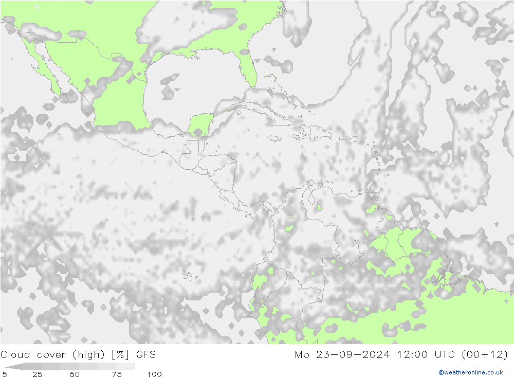 Cloud cover (high) GFS Mo 23.09.2024 12 UTC