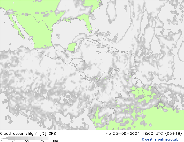 Cloud cover (high) GFS Mo 23.09.2024 18 UTC