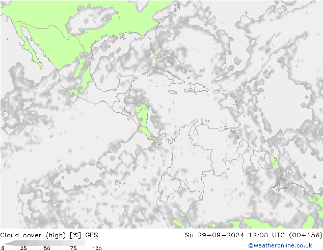 Cloud cover (high) GFS Su 29.09.2024 12 UTC