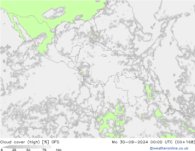 Cloud cover (high) GFS Mo 30.09.2024 00 UTC