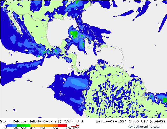 Storm Relative Helicity GFS We 25.09.2024 21 UTC