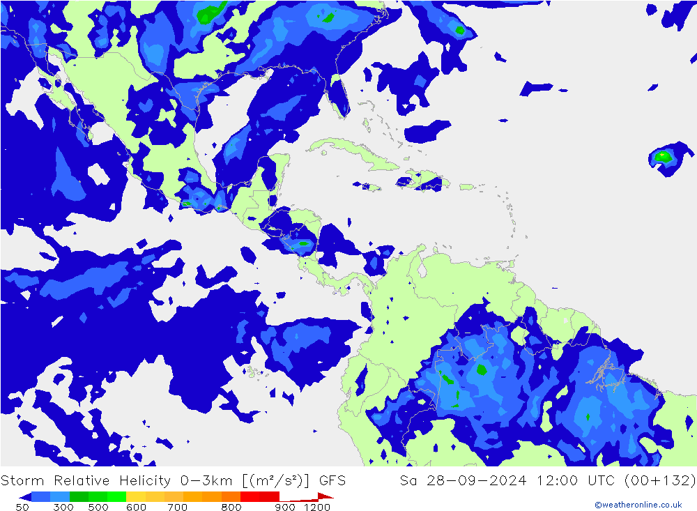 Storm Relative Helicity GFS za 28.09.2024 12 UTC