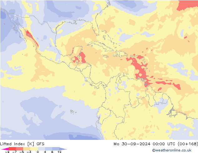 Lifted Index GFS Mo 30.09.2024 00 UTC