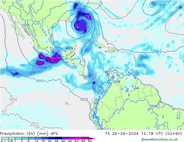 Precipitation (6h) GFS Čt 26.09.2024 18 UTC