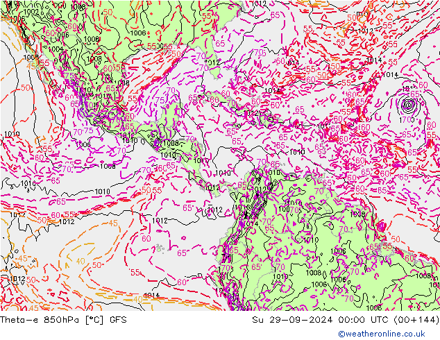 Theta-e 850hPa GFS Su 29.09.2024 00 UTC