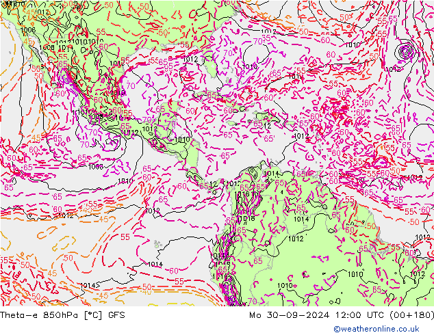 Theta-e 850hPa GFS Mo 30.09.2024 12 UTC