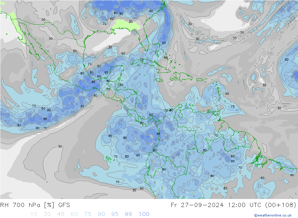 RH 700 hPa GFS ven 27.09.2024 12 UTC