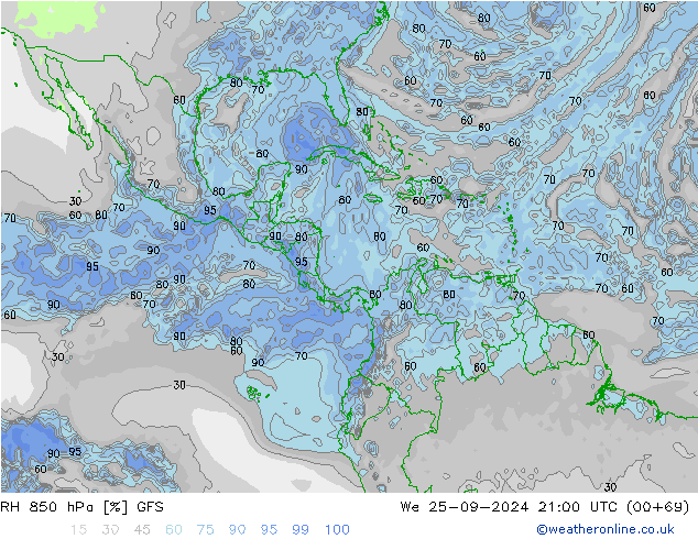 RH 850 hPa GFS We 25.09.2024 21 UTC