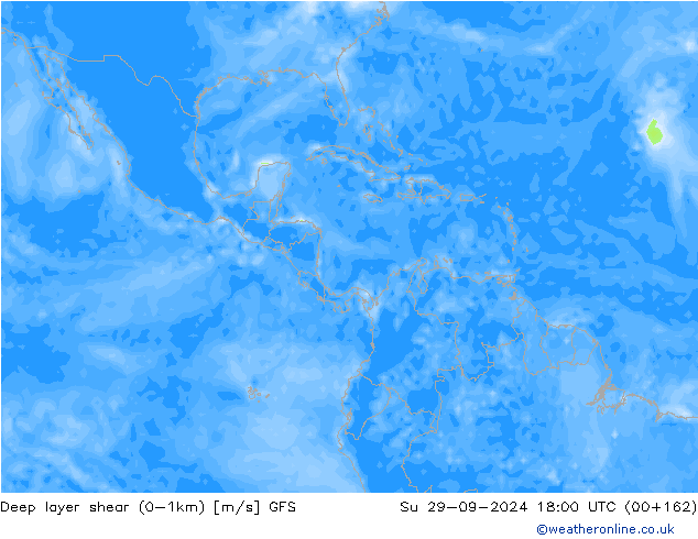 Deep layer shear (0-1km) GFS Paz 29.09.2024 18 UTC