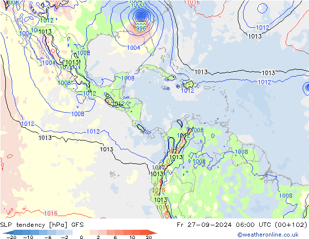 Drucktendenz GFS Fr 27.09.2024 06 UTC