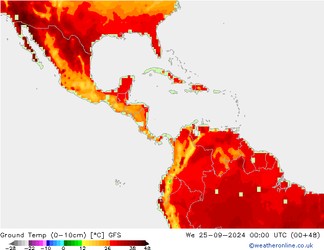 Temperatura del suelo (0-10cm) GFS mié 25.09.2024 00 UTC