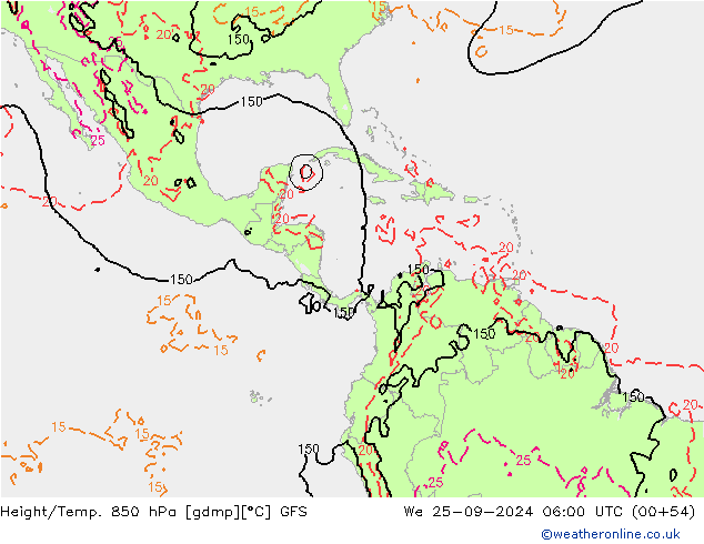 Height/Temp. 850 hPa GFS We 25.09.2024 06 UTC