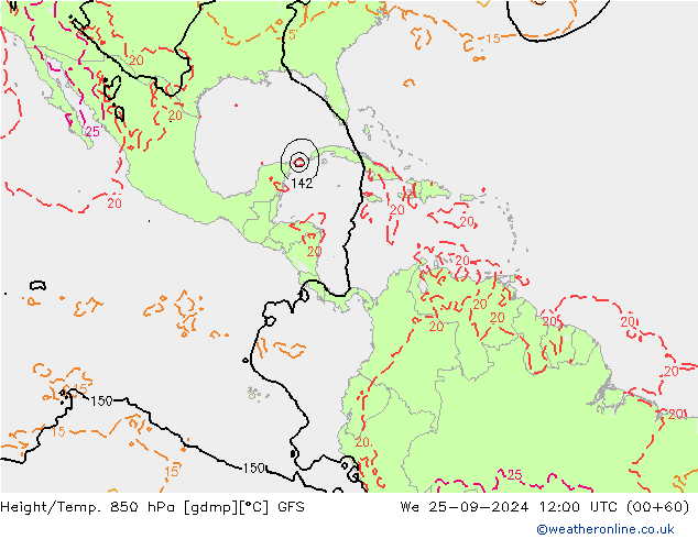 Height/Temp. 850 hPa GFS We 25.09.2024 12 UTC