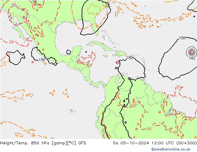 Height/Temp. 850 hPa GFS Sa 05.10.2024 12 UTC