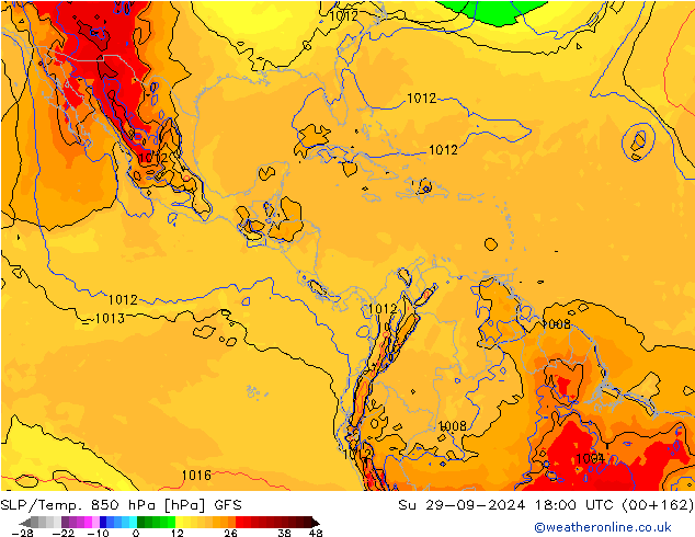 850 hPa Yer Bas./Sıc GFS Paz 29.09.2024 18 UTC