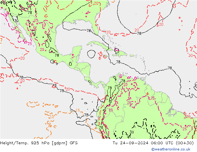 Height/Temp. 925 hPa GFS Tu 24.09.2024 06 UTC