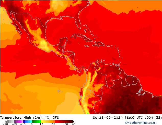 Max. Temperatura (2m) GFS so. 28.09.2024 18 UTC