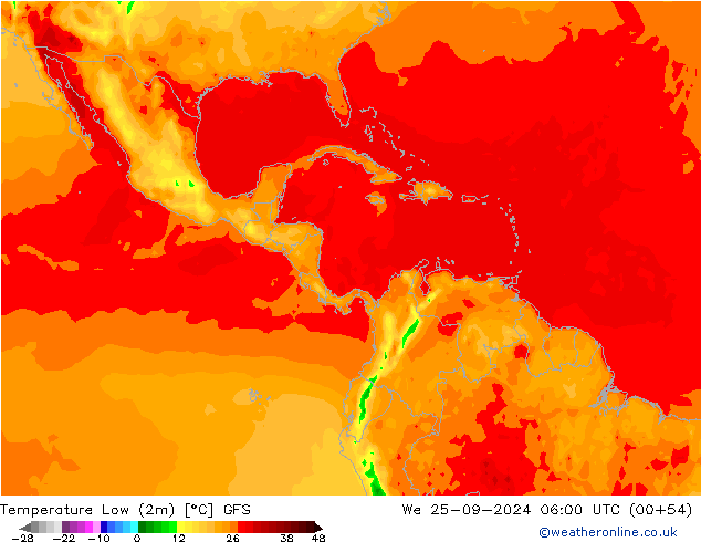 Minumum Değer (2m) GFS Çar 25.09.2024 06 UTC