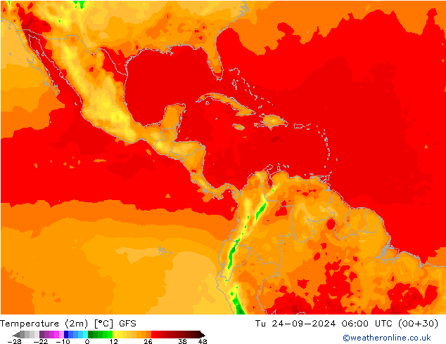 Temperature (2m) GFS Tu 24.09.2024 06 UTC