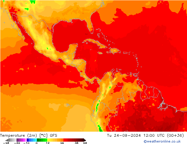 Temperatura (2m) GFS mar 24.09.2024 12 UTC