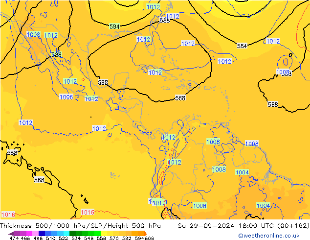 500-1000 hPa Kalınlığı GFS Paz 29.09.2024 18 UTC