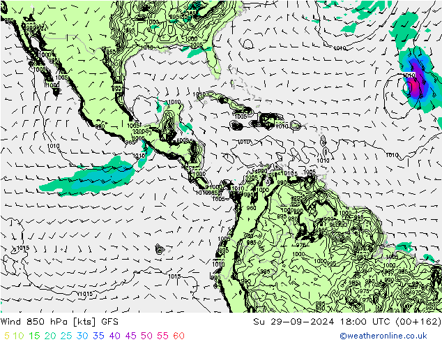 Rüzgar 850 hPa GFS Paz 29.09.2024 18 UTC