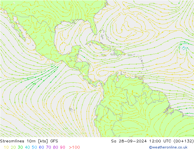 Linea di flusso 10m GFS sab 28.09.2024 12 UTC