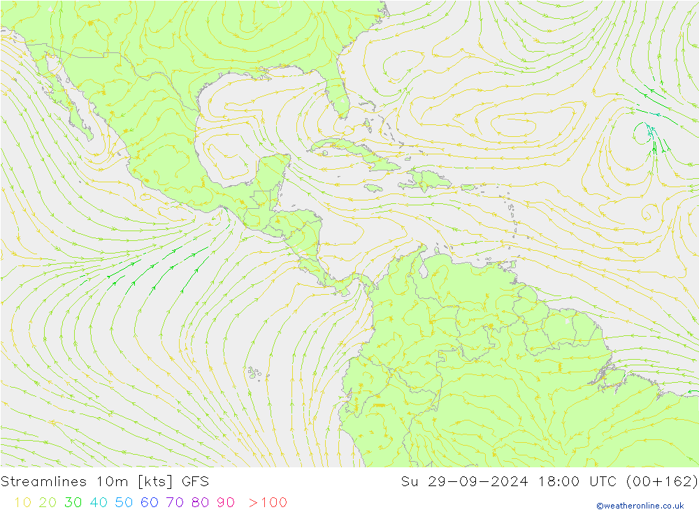 Streamlines 10m GFS Su 29.09.2024 18 UTC