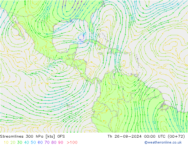 Streamlines 300 hPa GFS Th 26.09.2024 00 UTC