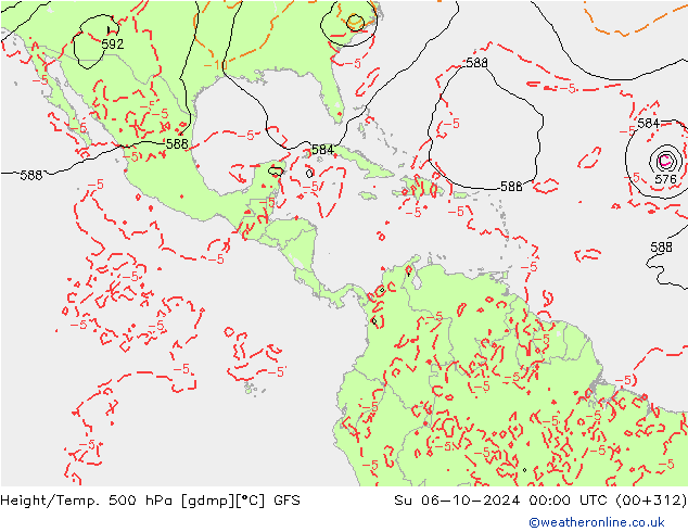 Z500/Rain (+SLP)/Z850 GFS Su 06.10.2024 00 UTC