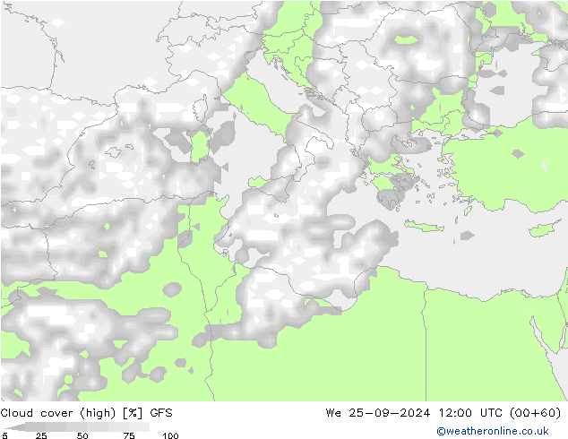 Nubes altas GFS mié 25.09.2024 12 UTC