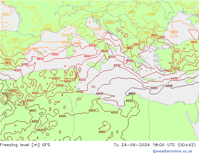 Freezing level GFS Tu 24.09.2024 18 UTC