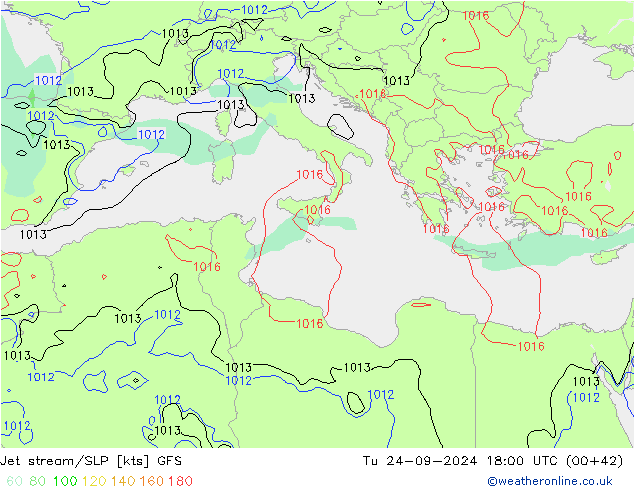 Jet stream/SLP GFS Tu 24.09.2024 18 UTC