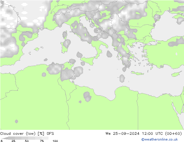 Nubi basse GFS mer 25.09.2024 12 UTC