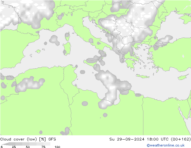 Bulutlar (düşük) GFS Paz 29.09.2024 18 UTC