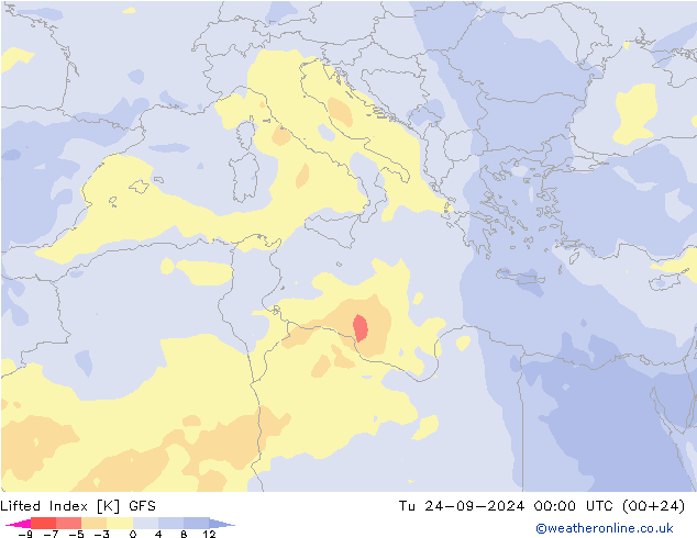 Lifted Index GFS mar 24.09.2024 00 UTC