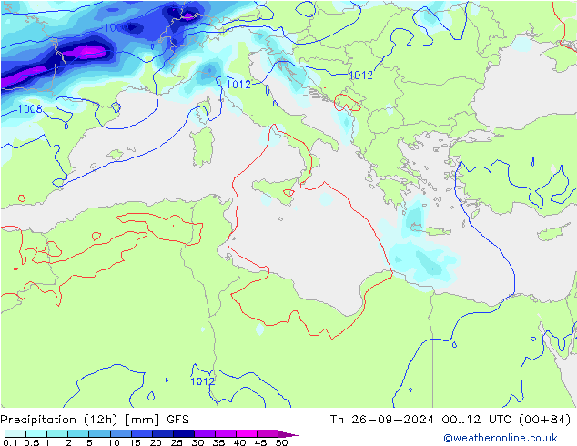 Precipitação (12h) GFS Qui 26.09.2024 12 UTC