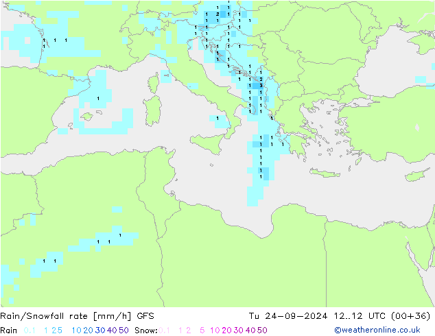 Rain/Snowfall rate GFS mar 24.09.2024 12 UTC