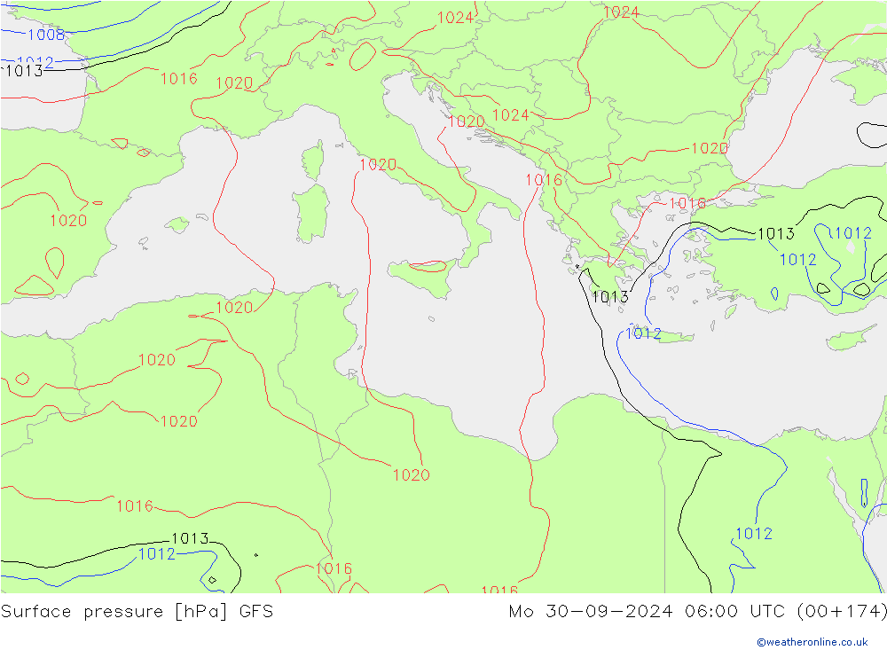 Surface pressure GFS Mo 30.09.2024 06 UTC